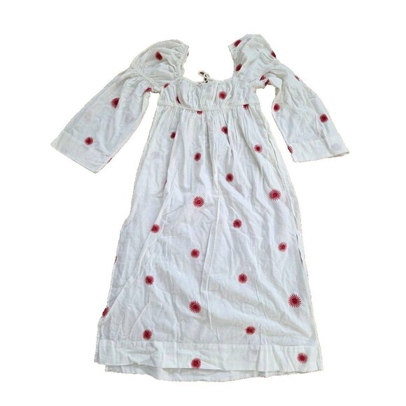 Free People Emory Embroidered Midi Dress White/Red S/P A001147 - Picture 4 of 11